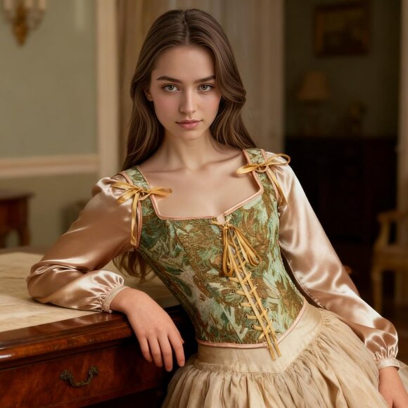 Women's Apricot Daisy Floral Renaissance Corsets Cottage Core Vest Corset Tops - Picture 4 of 7